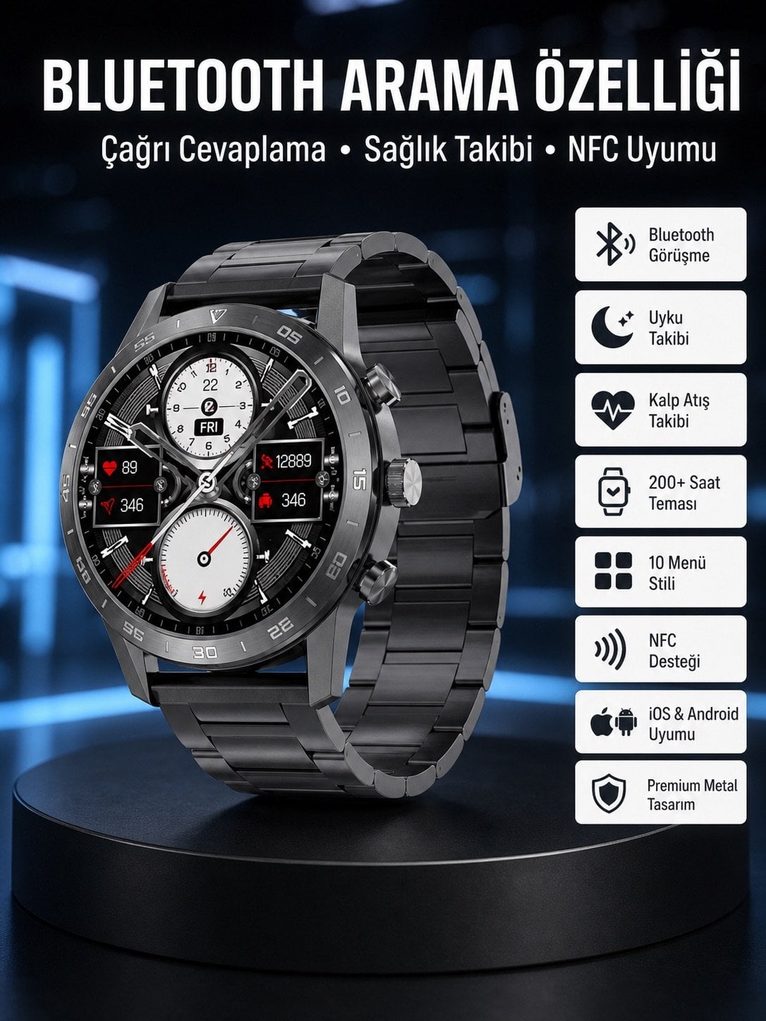 Çağrı Cevaplama Sesli Asistan Çoklu Dil Desteği 5.0 Bluetooth Akıllı Saat