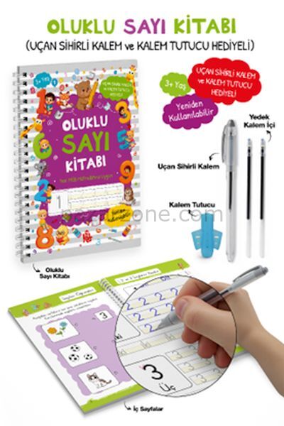 Oluklu Sayı Kitabı / Uçan Sihirli Kalem ve Kalem Tutucu Hediyeli - 3+