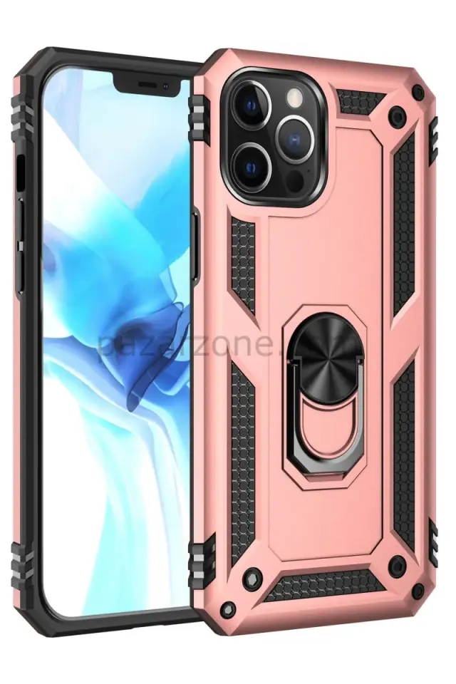 Newface Apple iPhone 12 Pro Max Kılıf Sofya Yüzüklü Silikon Kapak - Rose