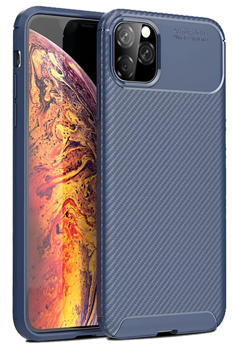 Newface Apple iPhone 11 Pro Max Kılıf Auto Focus Karbon Kapak - Lacivert