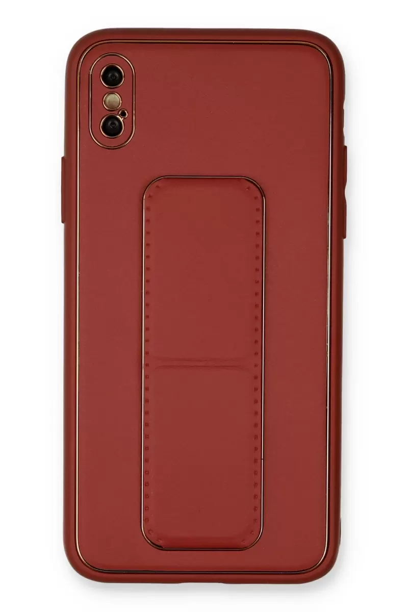 Newface Apple iPhone XS Max Kılıf Coco Deri Standlı Kapak - Fuşya