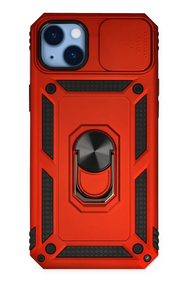 Newface Apple iPhone 14 Plus Kılıf Pars Lens Yüzüklü Silikon - Kırmızı