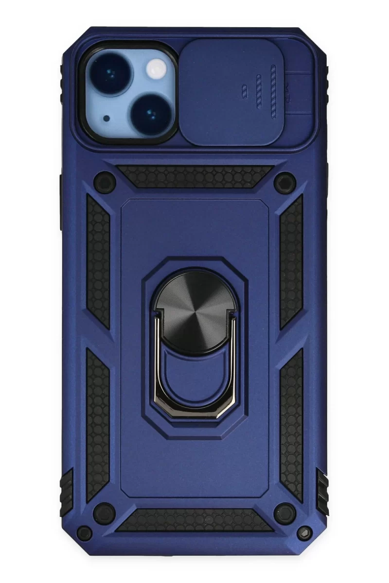 Newface Apple iPhone 14 Plus Kılıf Pars Lens Yüzüklü Silikon - Lacivert