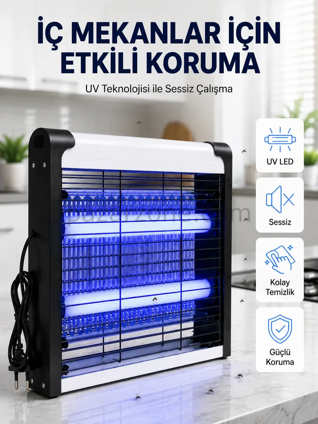30 m² Etki Alanlı Mavi Işıklı Sinek Öldürücü Cihaz