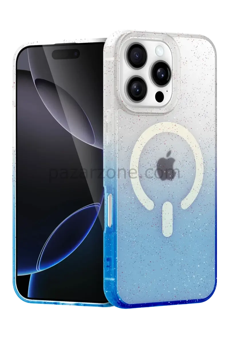 Newface Apple iPhone 16 Pro Max Pummel Shiny Magsafe Kapak - Mavi