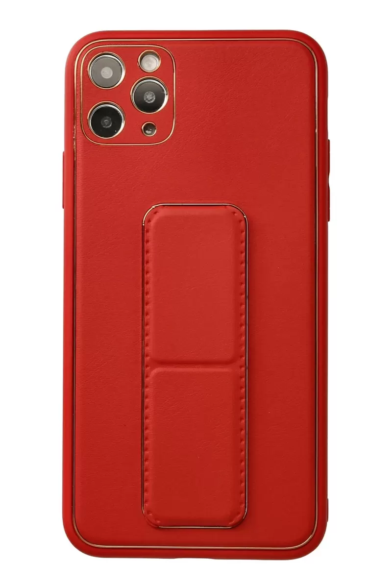 Newface Apple iPhone 11 Pro Max Kılıf Coco Deri Standlı Kapak - Kırmızı