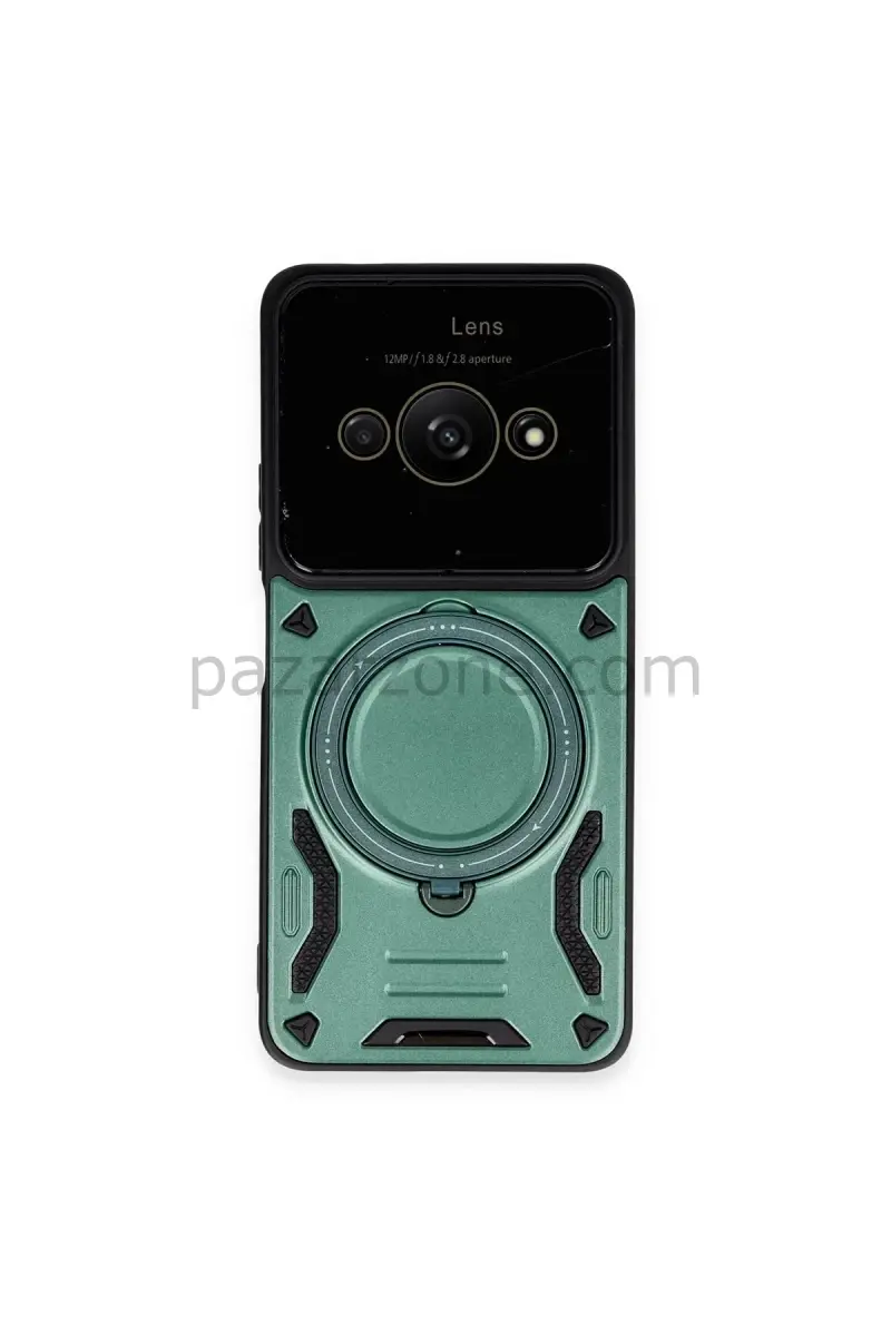 Newface Xiaomi Poco C61 Kılıf Joy Lens Standlı Kapak - Koyu Yeşil