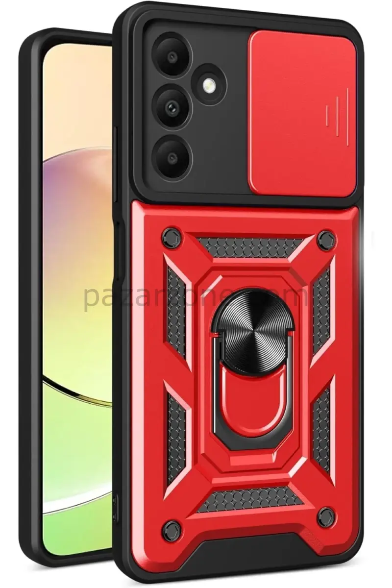 Newface Samsung Galaxy M15 Kılıf Pars Lens Yüzüklü Silikon - Kırmızı