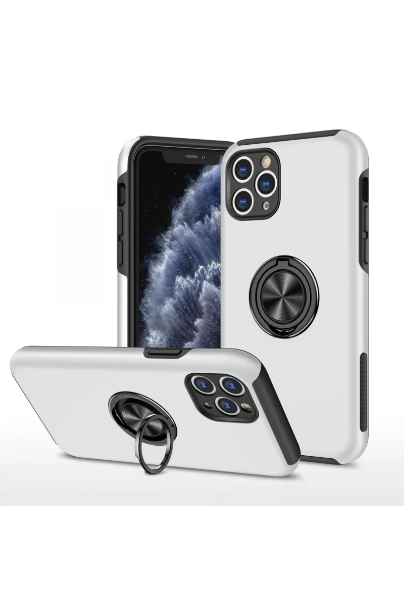 Newface Apple iPhone 11 Pro Max Kılıf Elit Yüzüklü Kapak - Gümüş