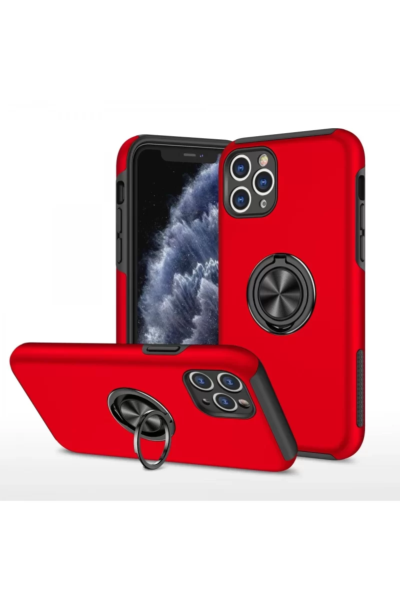 Newface Apple iPhone 11 Pro Max Kılıf Elit Yüzüklü Kapak - Kırmızı