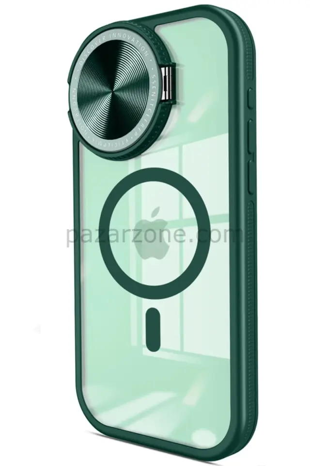 Newface Apple iPhone 15 Pro Kılıf Teleskop Lens Magsafe Silikon Kapak - Koyu Yeşil