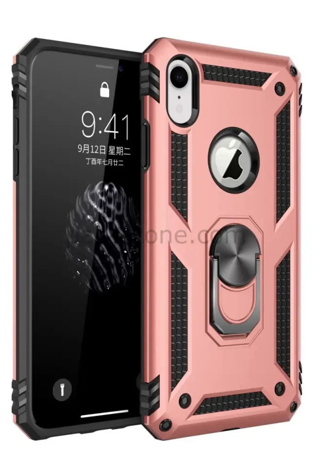 Newface Apple iPhone XR Kılıf Sofya Yüzüklü Silikon Kapak - Rose