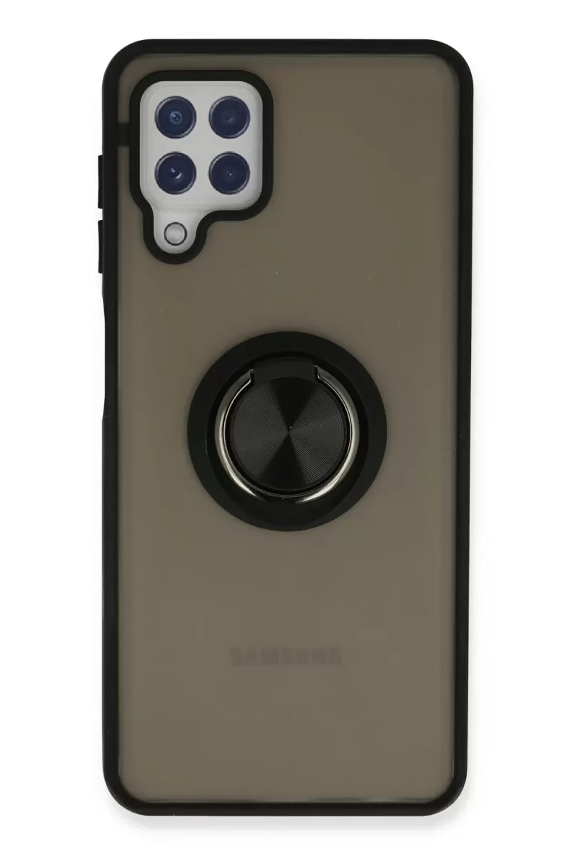 Newface Samsung Galaxy A22 Kılıf Montreal Yüzüklü Silikon Kapak - Siyah