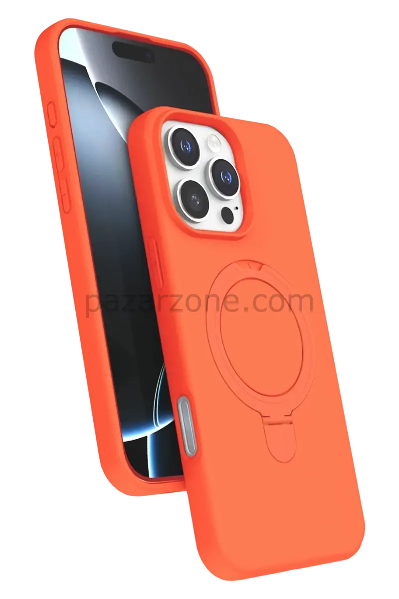 Newface Apple iPhone 16 Pro Max Regal Magsafe Standlı Kapak - Turuncu