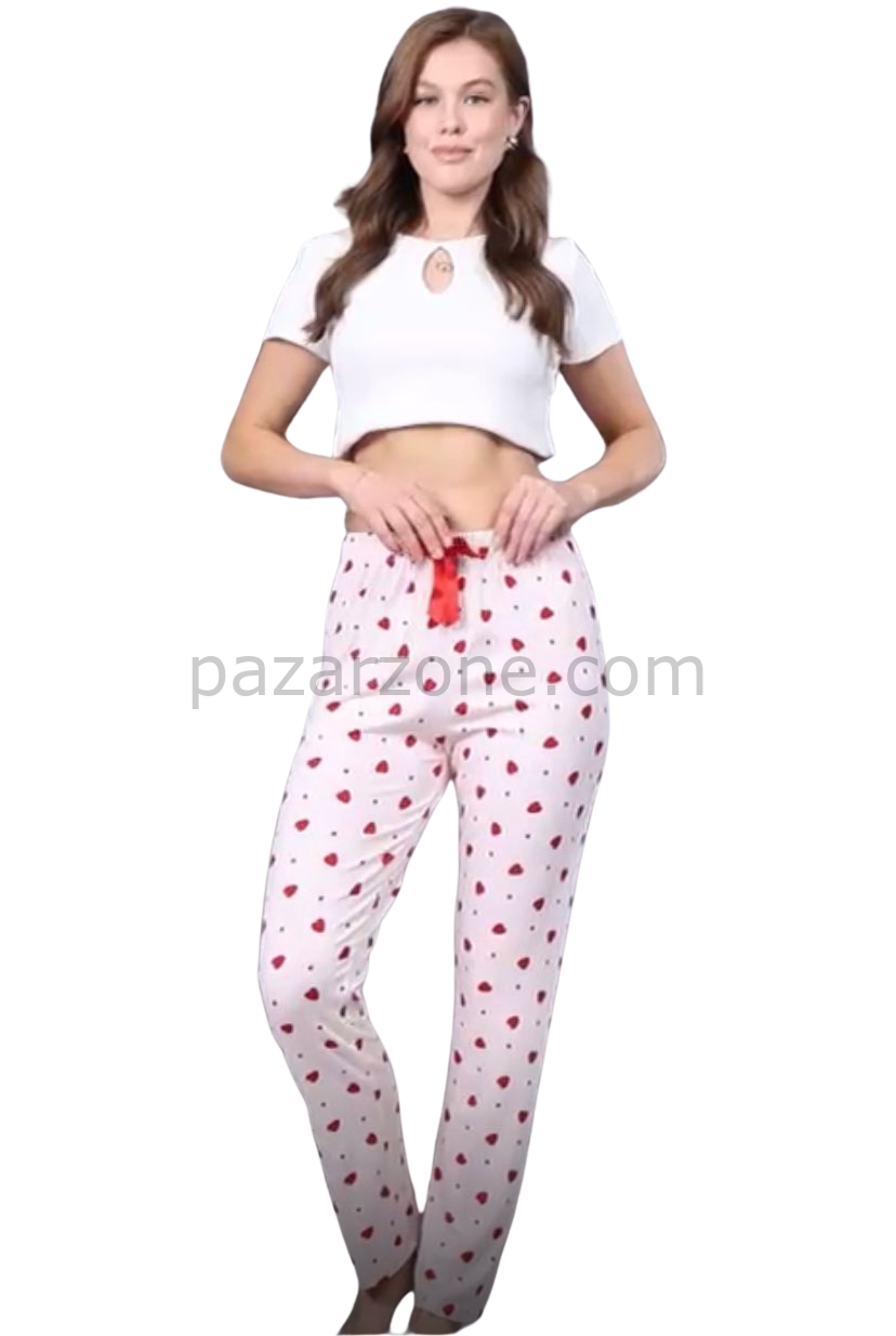 Pijama Altı Modal  Ring Viskon Kumaş Çilek Desenli-Pembe
