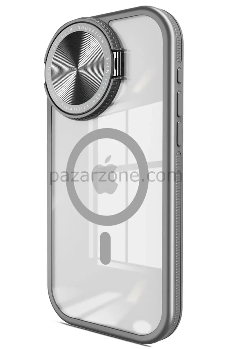 Newface Apple iPhone 15 Pro Kılıf Teleskop Lens Magsafe Silikon Kapak - Titan Gri