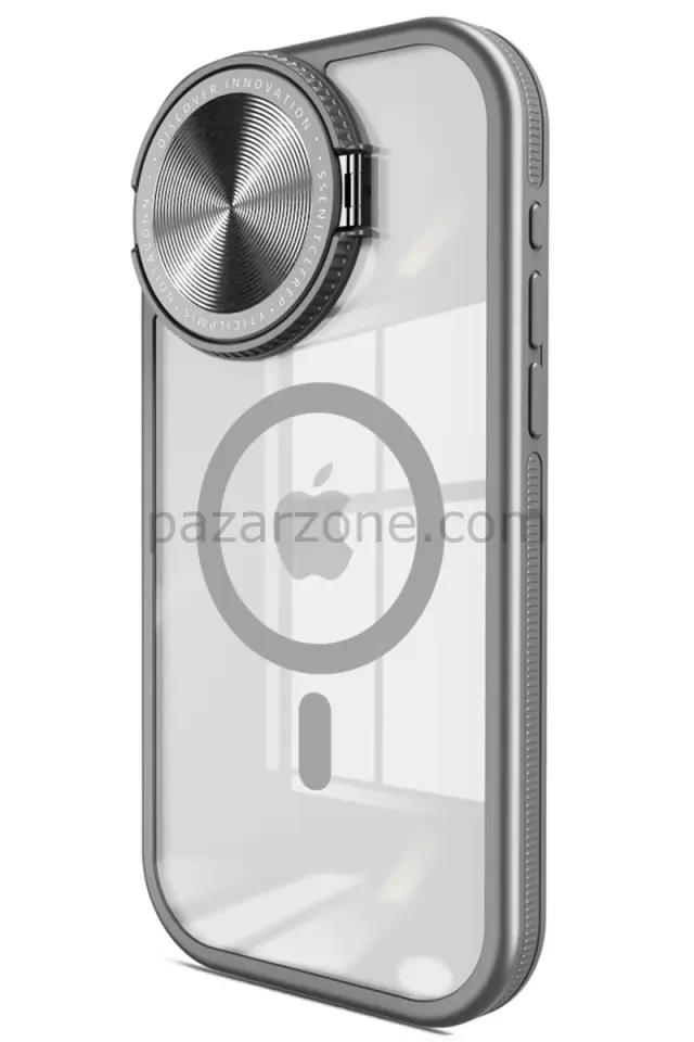 Newface Apple iPhone 15 Pro Kılıf Teleskop Lens Magsafe Silikon Kapak - Titan Gri