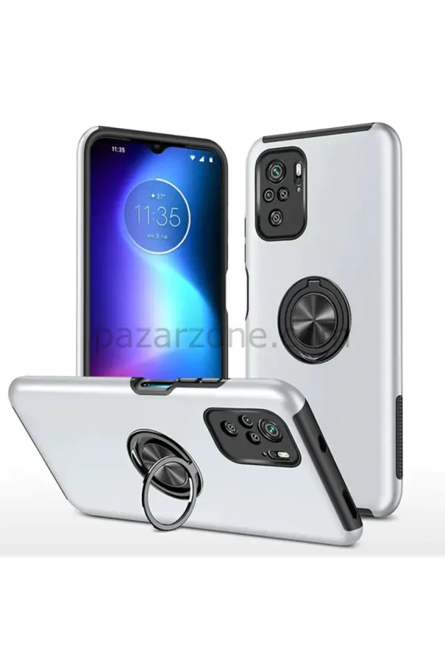 Newface Xiaomi Poco F3 Kılıf Elit Yüzüklü Kapak - Gümüş