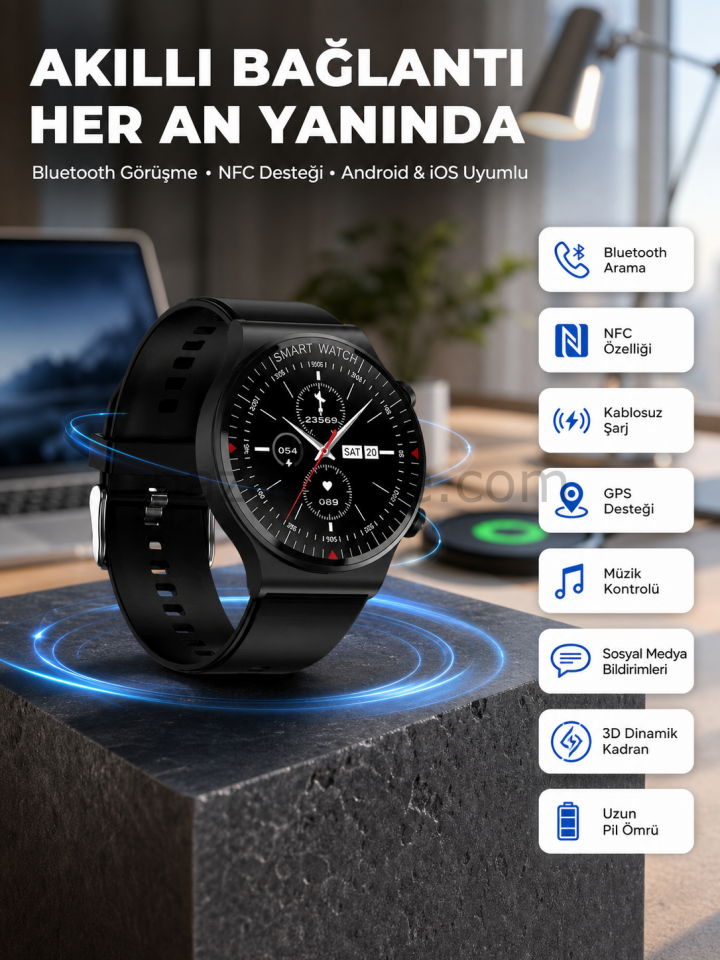 Akıllı Saat Yeni Nesil Üç Kordonlu Nabız Ölçer Çağrı Cevaplama