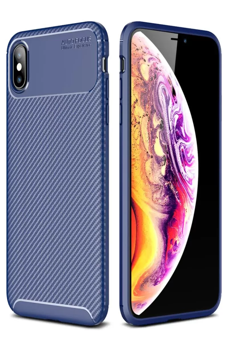 Newface Apple iPhone XS Max Kılıf Auto Focus Karbon Kapak - Lacivert