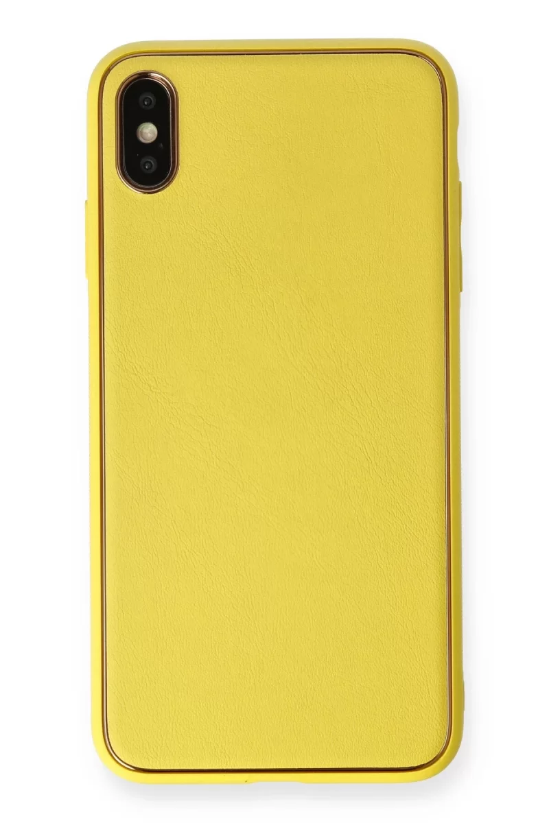 Newface Apple iPhone XS Max Kılıf Coco Deri Silikon Kapak - Sarı