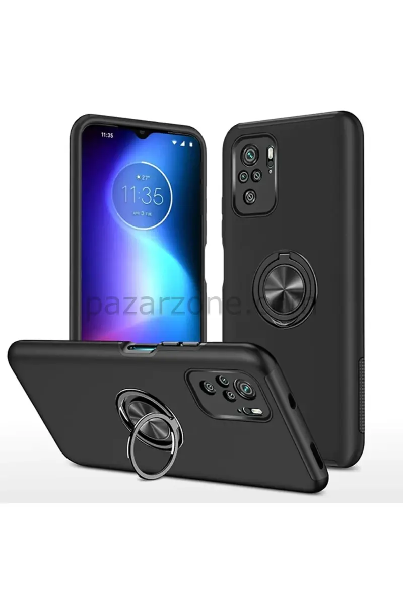 Newface Xiaomi Poco F3 Kılıf Elit Yüzüklü Kapak - Siyah
