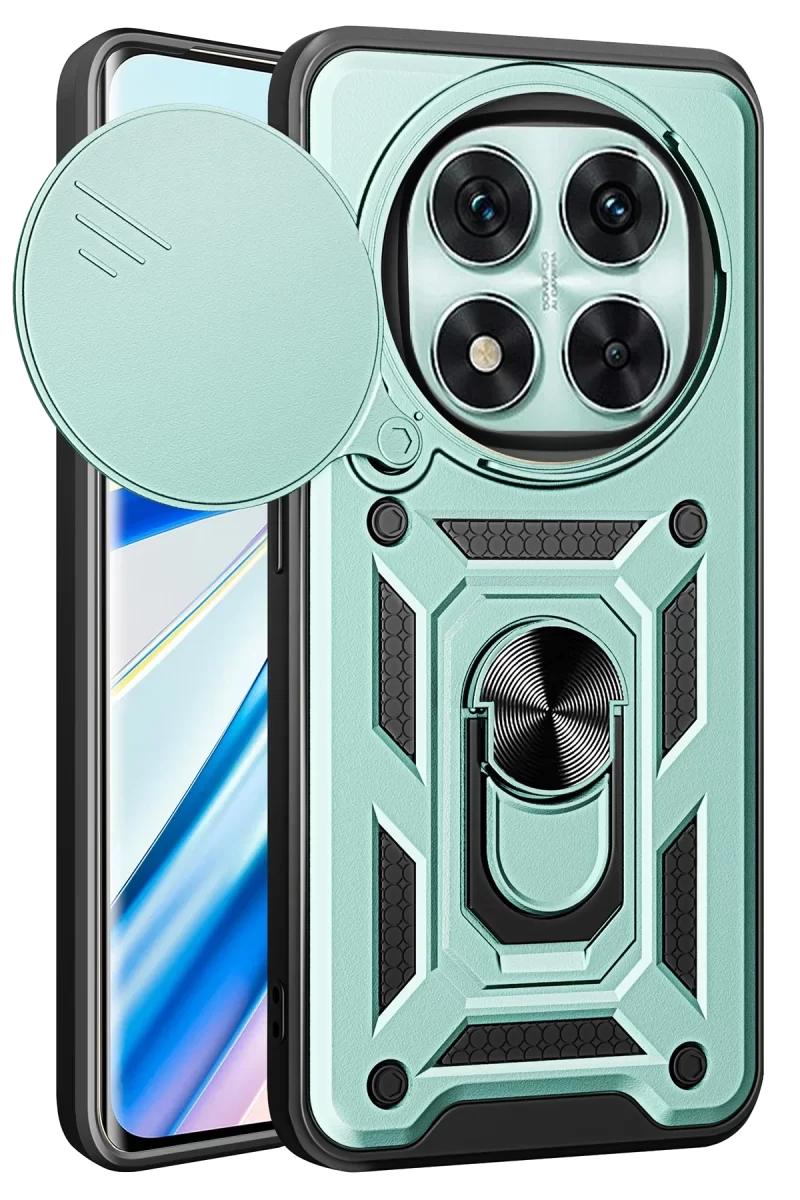 Newface Xiaomi Redmi Note 14 Pro 4G Kılıf Pars Lens Yüzüklü Silikon - Yeşil