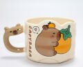 Capybara Figürlü Yayvan Formlu Porselen Kupa Bardak