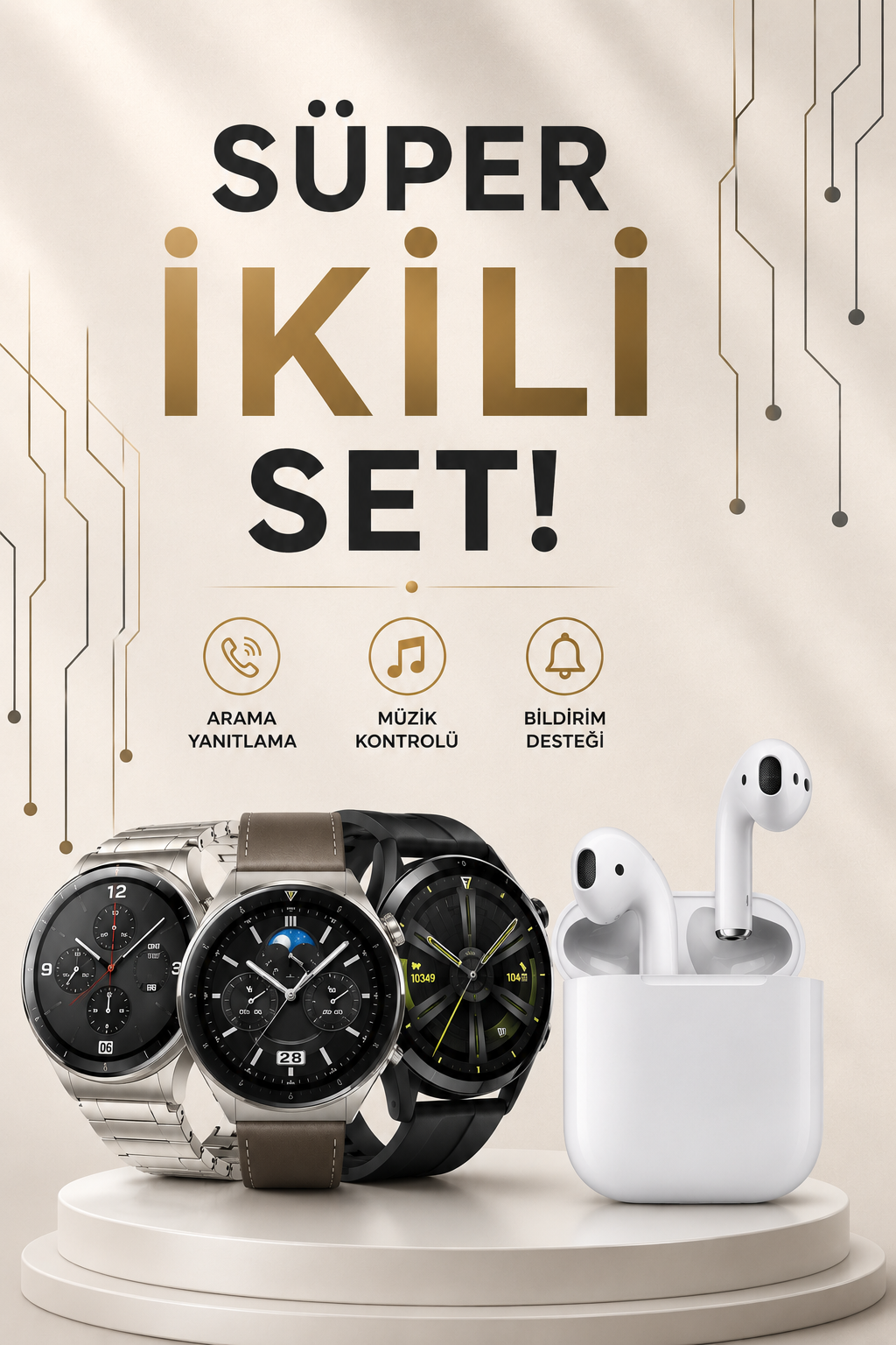 Akıllı Saat ve Kulaklık Seti Dokunmatik Ekran 5.0 Bluetooth Bağlantılı Sesli Görüşme