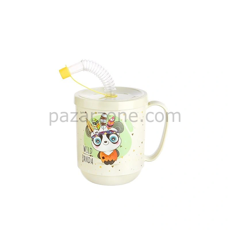 3 Adet Pipetli Çocuk Içecek Bardağı Desenli Bardak 350ml
