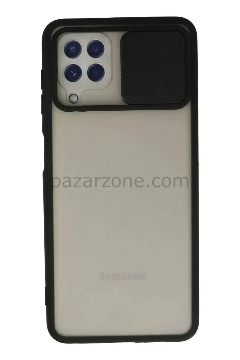 Newface Samsung Galaxy A22 Kılıf Palm Buzlu Kamera Sürgülü Silikon - Siyah