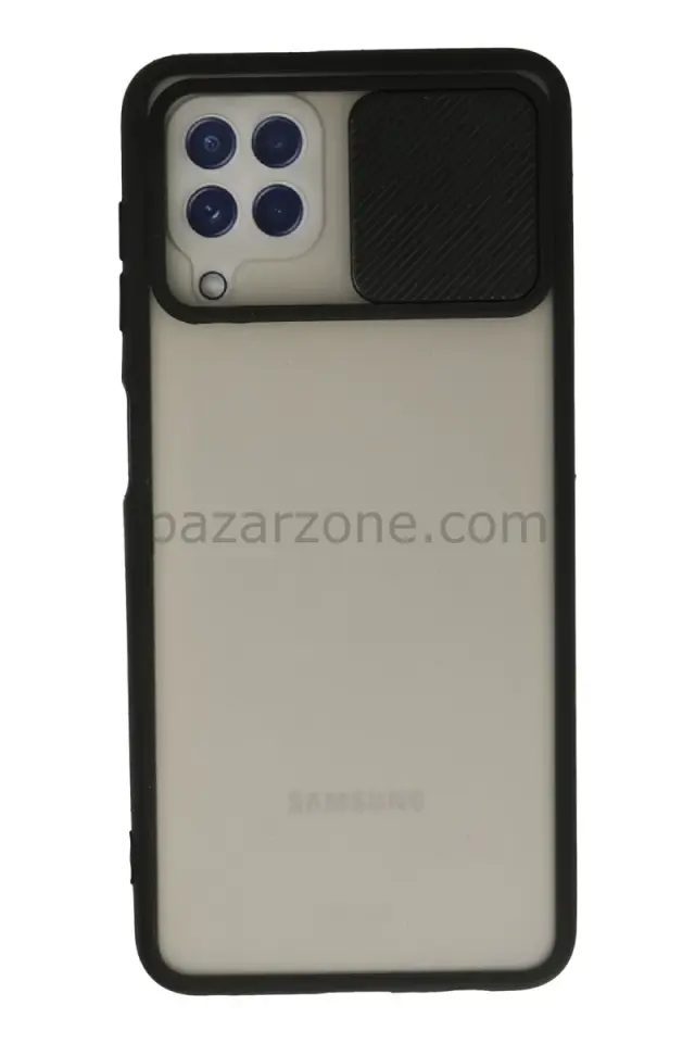 Newface Samsung Galaxy A22 Kılıf Palm Buzlu Kamera Sürgülü Silikon - Siyah
