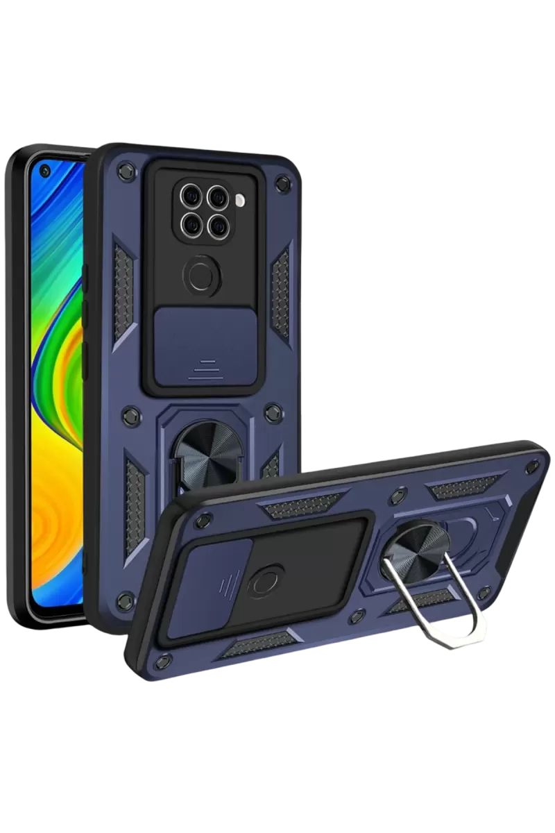 Newface Xiaomi Redmi Note 9 4G Kılıf Pars Lens Yüzüklü Silikon - Lacivert