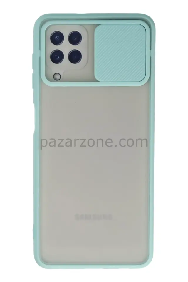 Newface Samsung Galaxy A22 Kılıf Palm Buzlu Kamera Sürgülü Silikon - Turkuaz