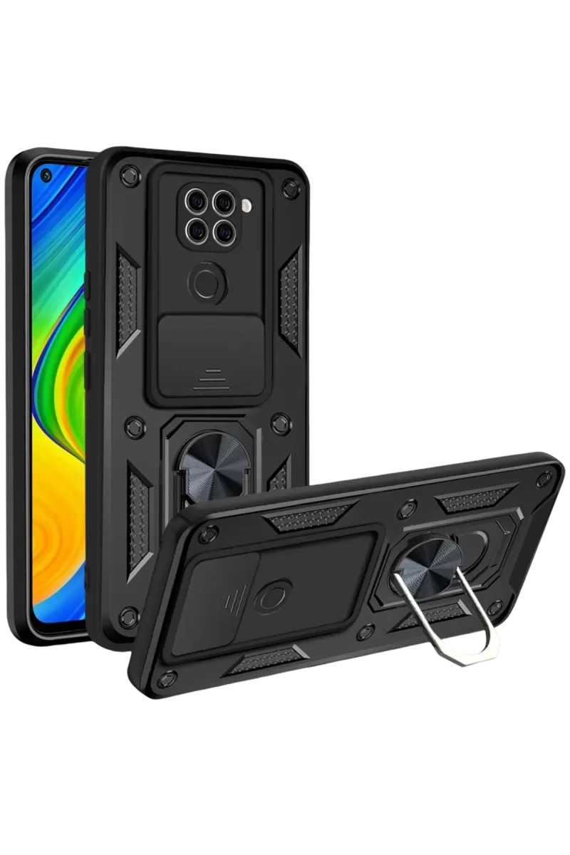 Newface Xiaomi Redmi Note 9 4G Kılıf Pars Lens Yüzüklü Silikon - Siyah
