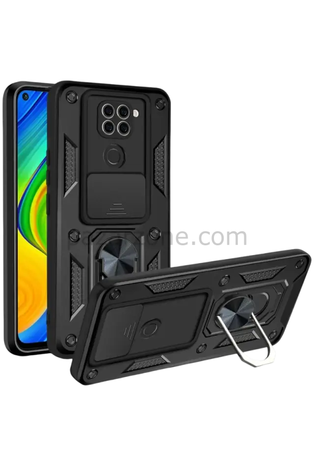 Newface Xiaomi Redmi Note 9 4G Kılıf Pars Lens Yüzüklü Silikon - Siyah