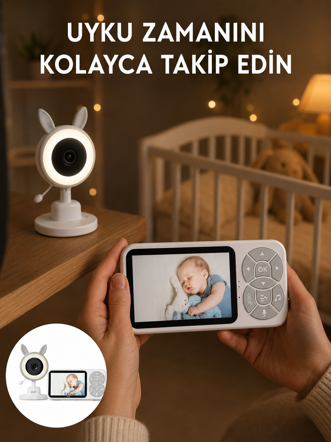 LCD Ekranlı Bebek İzleme Kamerası Ninnili Gece Görüşlü Güvenlik Sistemi Yeni Nesil