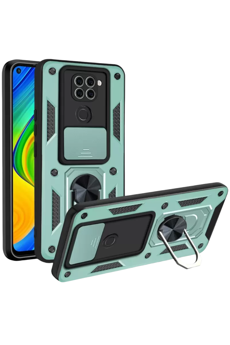 Newface Xiaomi Redmi Note 9 4G Kılıf Pars Lens Yüzüklü Silikon - Yeşil