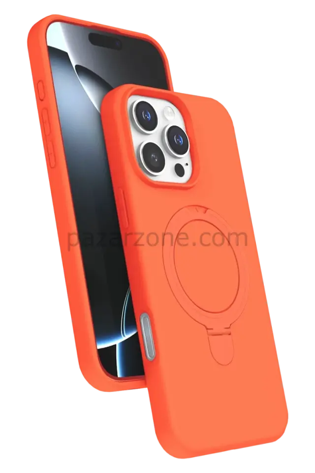 Newface Apple iPhone 16 Pro Regal Magsafe Standlı Kapak - Turuncu