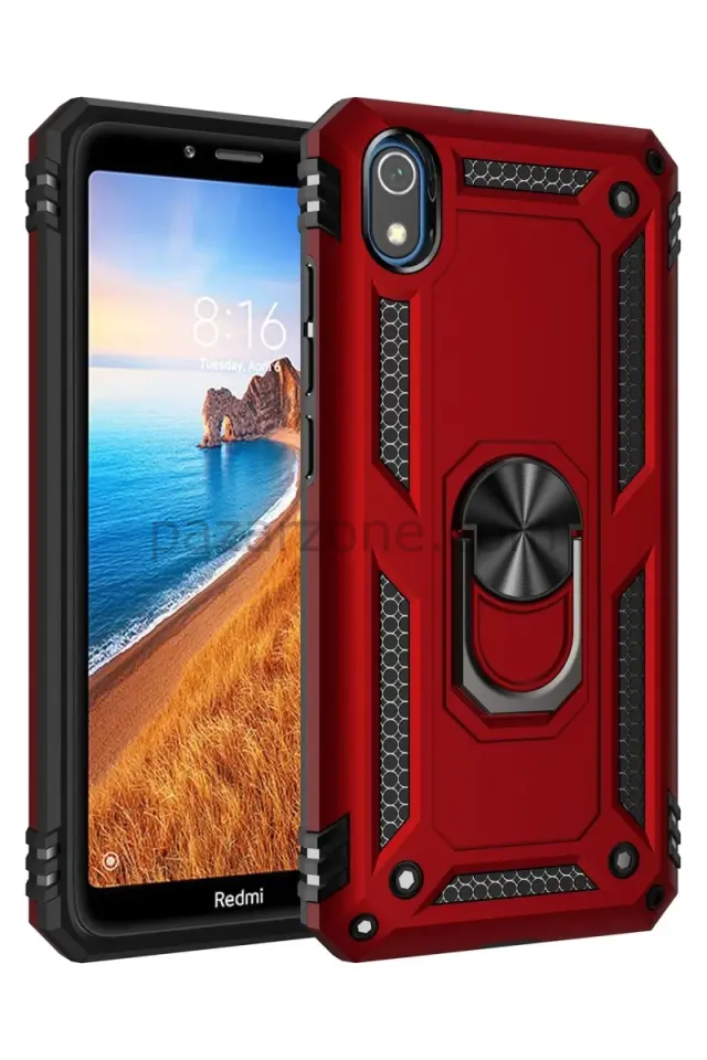Newface Xiaomi Redmi 7A Kılıf Sofya Yüzüklü Silikon Kapak - Kırmızı