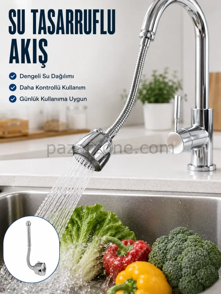 Ayarlanabilir Musluk Başlığı Esnek Spiral Hortumlu Lavabo Uzatma Aparatı
