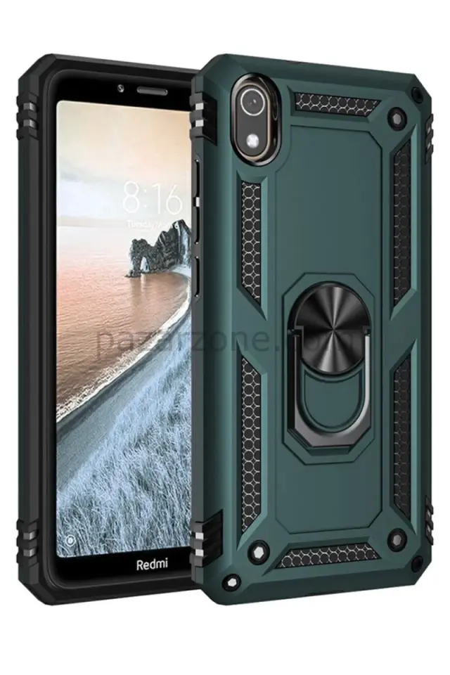 Newface Xiaomi Redmi 7A Kılıf Sofya Yüzüklü Silikon Kapak - Yeşil