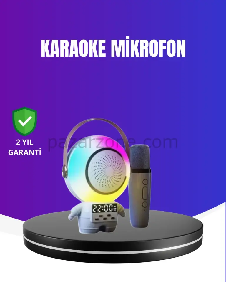 RGB Işıklı Astronot Bluetooth Hoparlör Karaoke Mikrofonlu