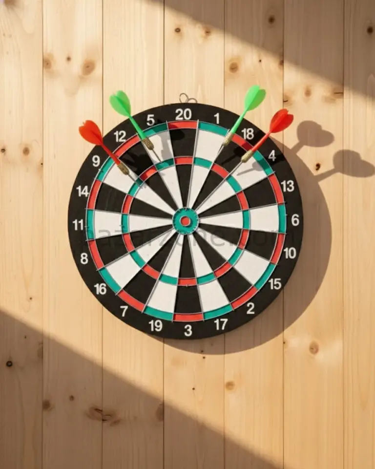 15 İnç Dart Tahtası 4 Metal Uçlu Dart Oku Dayanıklı Ahşap Gövde