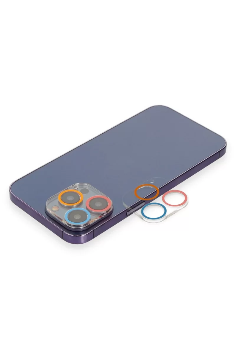 Newface Apple iPhone 12 Pro Renkli Kamera Lens Koruma Cam - Pembe-Mavi