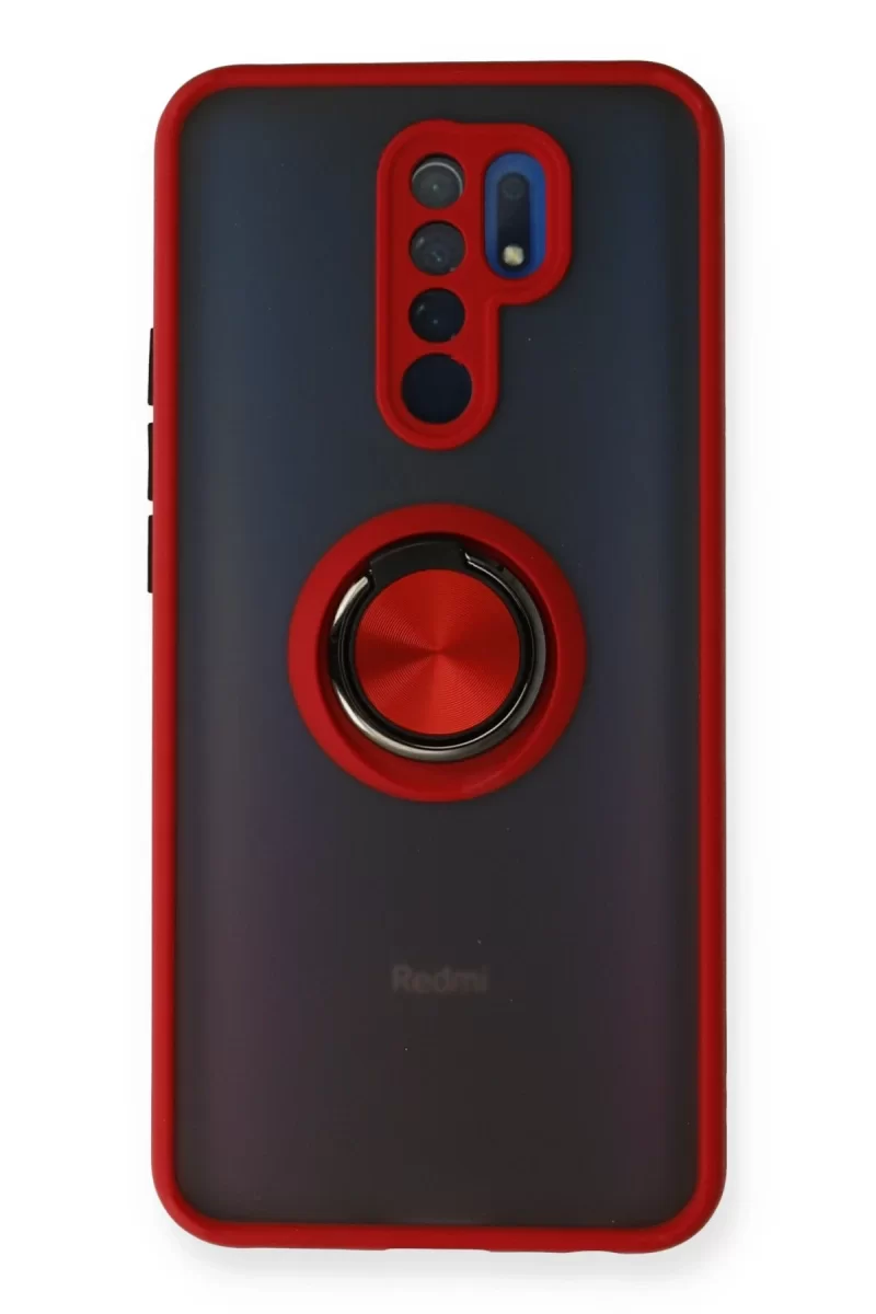 Newface Xiaomi Redmi 9 Kılıf Montreal Yüzüklü Silikon Kapak - Kırmızı