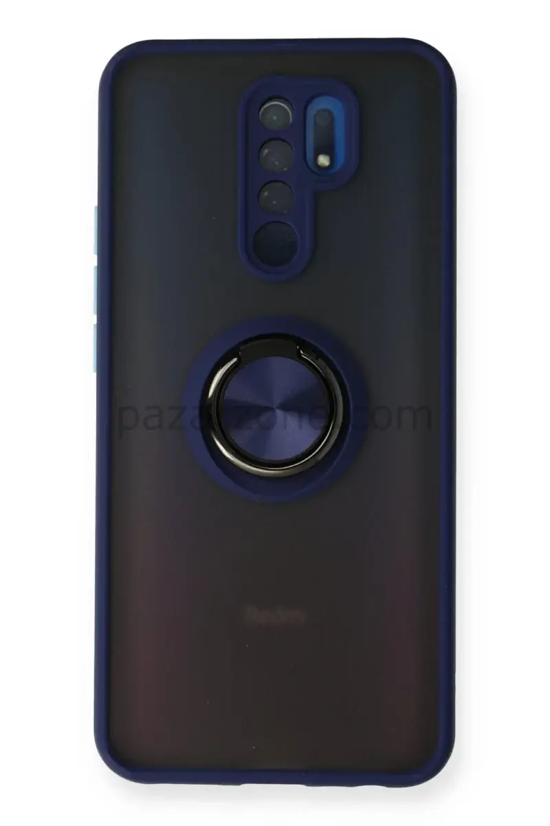 Newface Xiaomi Redmi 9 Kılıf Montreal Yüzüklü Silikon Kapak - Lacivert