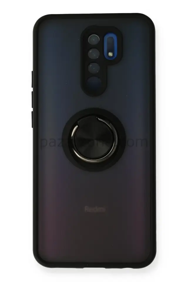 Newface Xiaomi Redmi 9 Kılıf Montreal Yüzüklü Silikon Kapak - Siyah