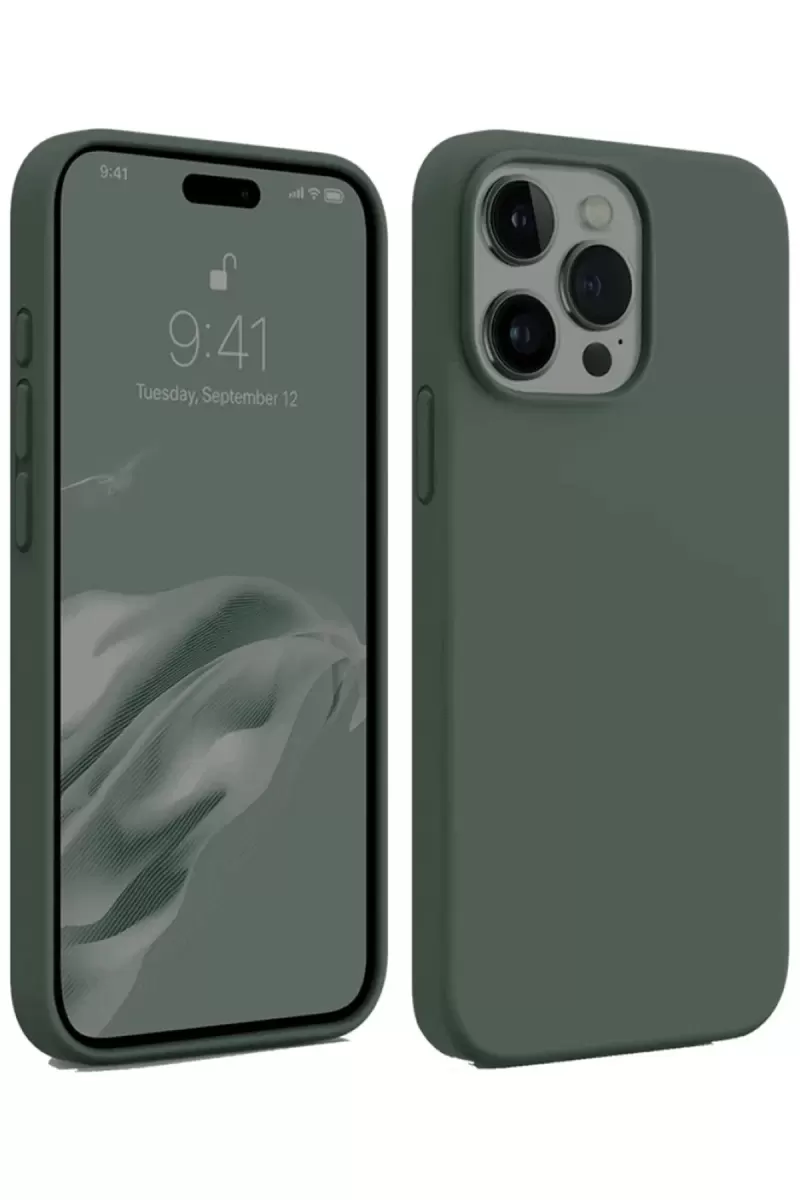 Newface Apple iPhone 15 Pro Max Kılıf First Silikon - Koyu Yeşil