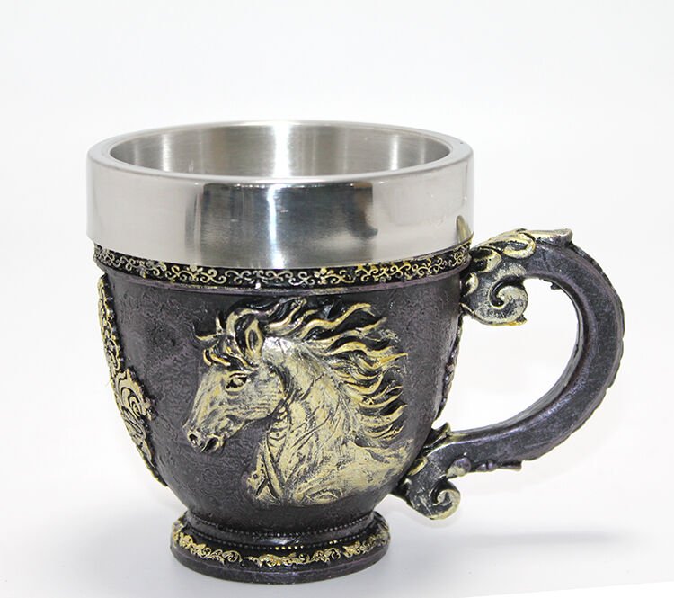 3D Kabartmalı At Büstü Paslanmaz Çelik Kupa Bardak